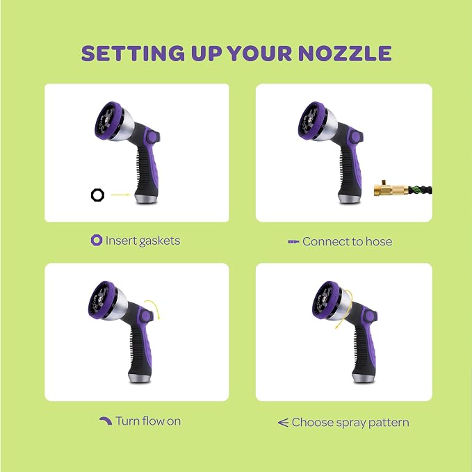 Hose Nozzle [Purple] Heavy Duty Hose Sprayer With 10 Adjustable Watering Patterns. Thumb Control Design, Comfortable Ergonomic Grip, Garden Hose Nozzle for Watering Plants & Lawns/Fun showers/Cleaning