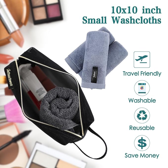 Face Wash Cloths 6 Pack,Reusable Makeup Remover Cloth,10''x10'',Slate Blue | 100% Viscose,Gently Washing Face for Sensitive Skin,Breathable,Easy Rinsed,Fast Dry,Facial Cleans Skincare Routine Must Have