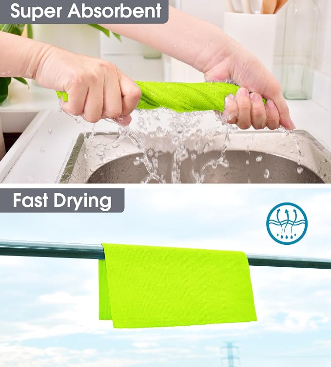 KitchLife Microfiber Cleaning Cloth Roll - Tear-Away Reusable Microfiber Paper Towels, Lint-Free, Washable, 20 Sheets for Kitchen, Car, Dishes, and Sensitive Surfaces (Neon Green)