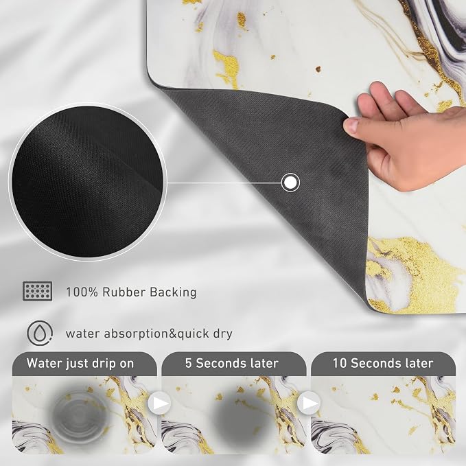 Sofort Dish Drying Mat for Kitchen Counter, Gold Black Marble Dish Drying Pad with Non-slip Rubber Backed, Super Absorbent Drying Mats for Dish Rack, Coffee Maker 16 x 24 Inches