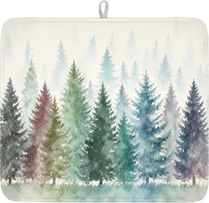Giwawa Pine Tree Dish Drying Mat Natural Forest Fog Microfiber Dishes Pad 16x18 Inch Absorbent Fast Dry Dish Drainer Rack Mats for Kitchen Counter