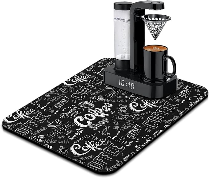 Coffee Bar Mat Accessories for Countertop Super Absorbent Anti-Slip Silicone Dish Drying Mats Kitchen Counter Draining Pad Decor Gift Fit Maker Pot Espresso Machine 24inx18in, (DS)