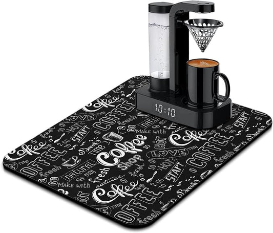 Coffee Bar Mat Accessories for Countertop Super Absorbent Anti-Slip Silicone Dish Drying Mats Kitchen Counter Draining Pad Decor Gift Fit Maker Pot Espresso Machine 24inx18in, (DS)