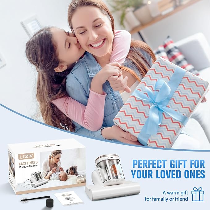 Mattress Vacuum with UV-C Light,16Kpa Bed Vacuum Cleaner for Sofa,Crib | 140°F High Heat, Ultrasonic, Double Dust Cup, Anti-Entanglement Roller, 5m Cord, 500W Motor, for Mattress, Couch, Pet Bed