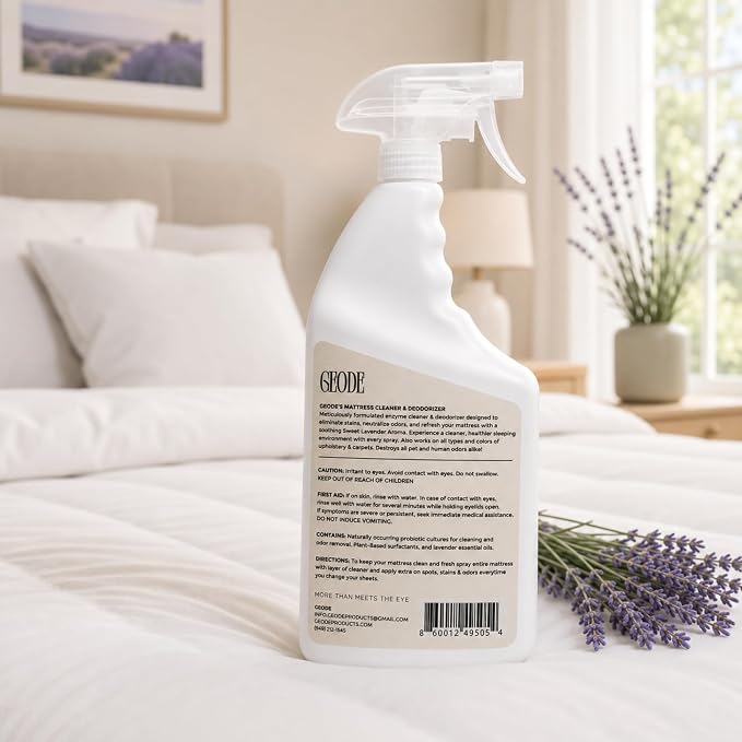 GEODE Mattress Cleaner & Deodorizer – Natural Enzyme Formula for Stain & Odor Removal, Sweet Lavender Aroma, Eco-Friendly & Non-Toxic, Safe for All Fabrics (32fl oz)