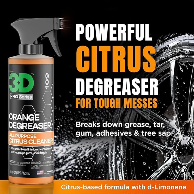 3D Orange Degreaser – Citrus-Based Car Cleaner for Oil, Grease, Grime & Adhesives – Water-Based, Non-Corrosive, Eco-Friendly, Interior & Exterior Use - 1 Gallon