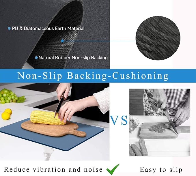 Dish Drying Mat for Kitchen Counter,Drying Mat for Dish Rack,Absorbent Hide Stain Rubber Mat,Coffee Mat, Kitchen Counter Mat (Blue, 18"x24")