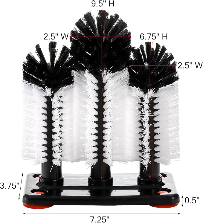 Yesland Water Bottle Cleaning Brush with Suction Base, 3 Head Removable Nylon Bristle Glass Cup Washer Brush Cleaner for Long Leg Cup, Beer Cup, Red Wine Glass, Bar, Kitchen, Sink, Home Tools