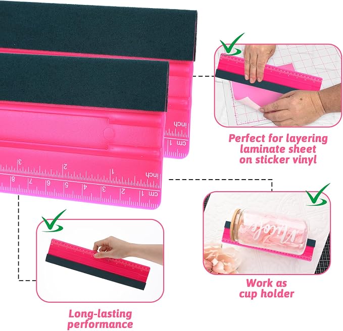 Wallpaper Smoothing Tool, Professional Vinyl Squeegee with Ruler Felt Squeegee for Vinyl Decals Sticker Paper Wallpaper Window Film Tools (12inch)