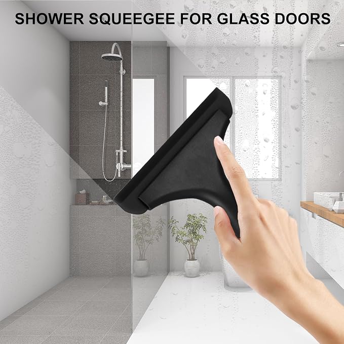 SetSail Shower Squeegee for Glass Doors, Small Squeegee for Shower Glass | Mini Silicone Squeegee for Window, Glass Door, Bathroom, Mirror, Car Window, All Black