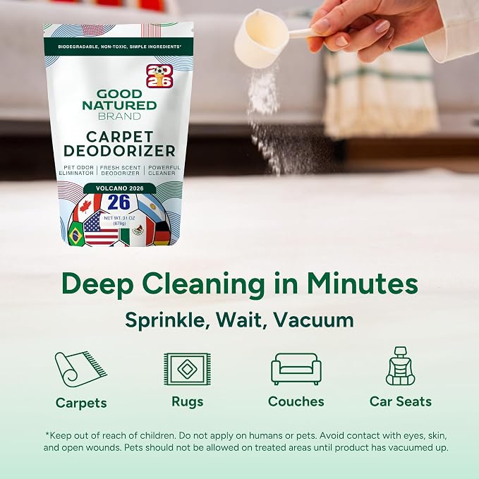 Good Natured Brand | Carpet Deodorizer & Freshener Powder | 31 oz Pet Odor Eliminator for Strong Odor & Pet Urine | Tropical Volcano 2026 Scent | Safe for Homes with Pets