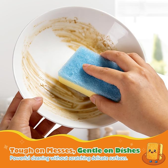 UNIMADE Scrub Sponge, Temperature Responsive Dual-Sided Cleaning Sponges, Non-Scratch Dish Sponge for Kitchen, Soft in Warm Water & Firm in Cold, 6 Pack