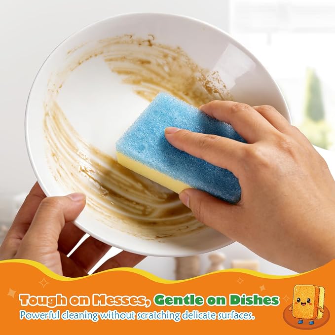 UNIMADE Scrub Sponge, Temperature Responsive Dual-Sided Cleaning Sponges, Non-Scratch Dish Sponge for Kitchen, Soft in Warm Water & Firm in Cold, 12 Pack