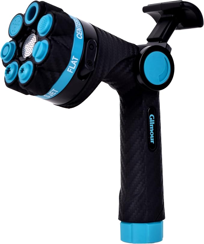 Gilmour Heavy Duty Graphite Fireman Garden Hose Nozzle with Swivel Connect | 8 Pre-set Spray Patterns, Flow Control, Durable Metal Build, Multi Use for Plants, Pets, Cars, and Patios