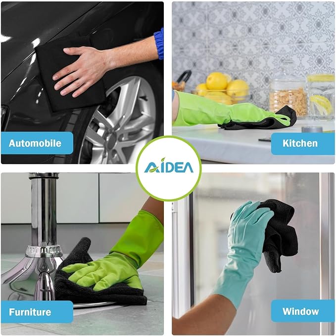 AIDEA Microfiber Cleaning Cloth Black 20PK, Microfiber Towels for Cars, Premium Car Cloths, Dusting Cloth Lint Free Cleaning Rags for SUVs, House, Kitchen, Window, Workshops,11.5"×11.5"