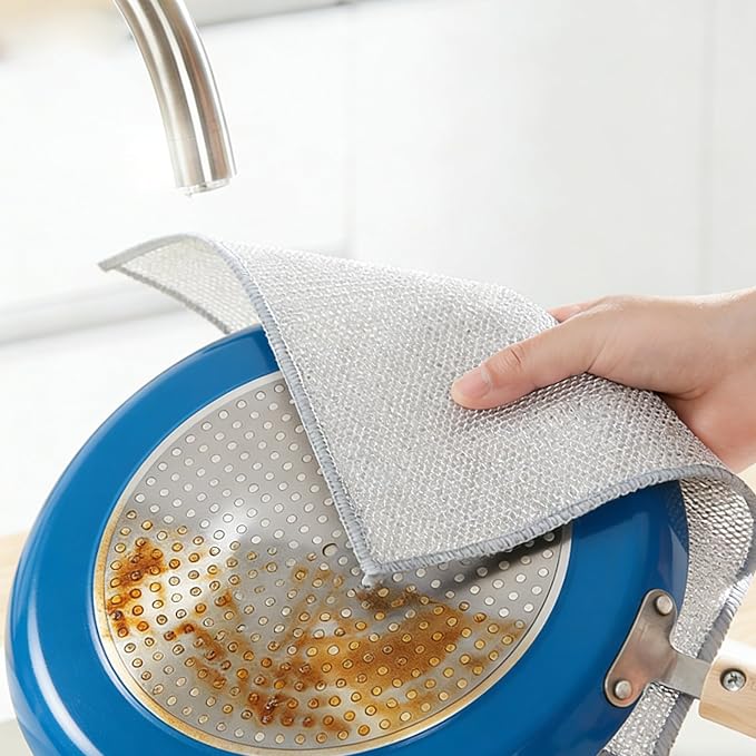 Stainless Steel Wire Scrubber Sponges, 10 Pack Non-Scratch Heavy Duty Cleaning Cloths, Multi-Purpose Metal Mesh Dish Rags for Kitchen, Dishes, Pots, Pans, Sink, 7.87 x 7.87 Inch (10)