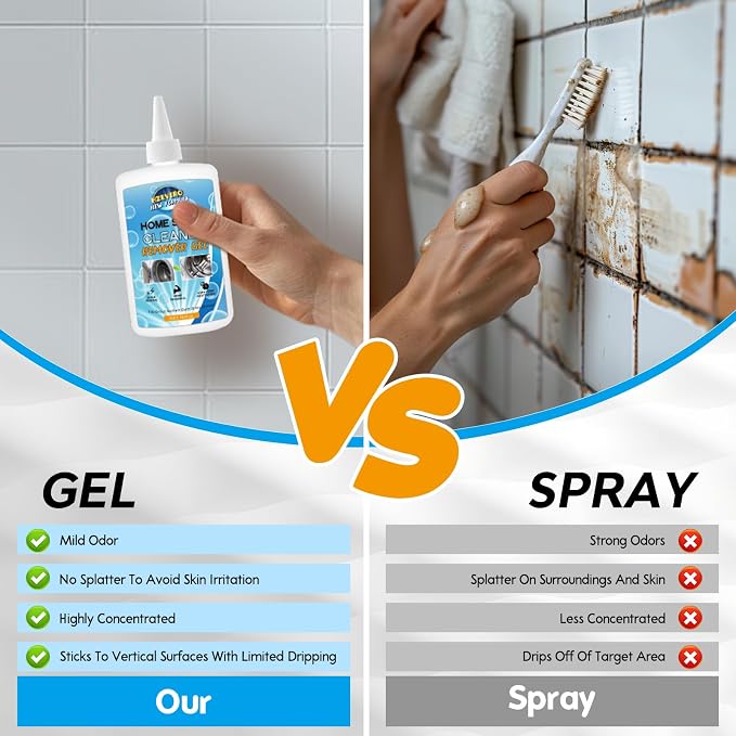 Mold Stain Remover Gel, Washing Machine Cleaner for Front Loader Washer Gasket Rubber Seal Home Stain Removal Gel for Grout, Caulk, Refrigerator, Shower, Bathtub, Bathroom Cleaning Solution (10 Fl Oz)