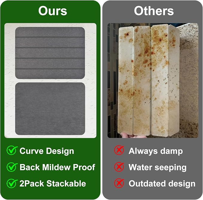 Stone Drying Mat for Kitchen Counter, 2-Pack 16"x12" Fast Drying Stone Dish Mat, Double-Sided Diatomaceous Earth Dish Drying Mat, Highly Absorbent Eco-Friendly Kitchen Mat (Gray, Vertical Stripes)