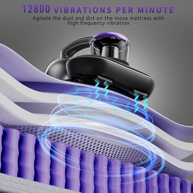 Hersven Bed Vacuum Cleaner, Handheld Mattress Vacuum Cleaner with HEPA Filter, UV Light, Cleaner Machine Deep Cleaner for Bed, Pillows, Sheets, Mattresses, Sofas, Fabric Surfaces