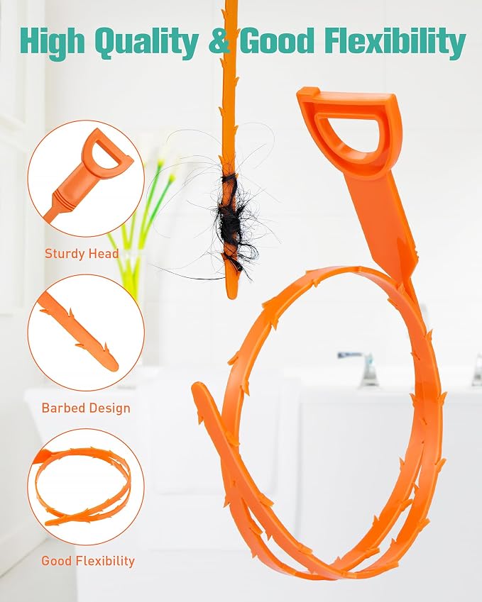Oanie 7 Pack 25inch Drain Clog Remover Tool, Cleaner Hair Clog Remover(6pcs), Cleaner Sticks to Drain Hair Clog for Remover(1pcs), Sink Snake for Shower Kitchen Sink Bath Tub Bathroom(6+1)