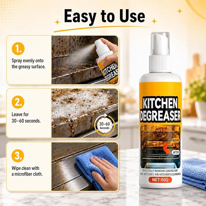 GreaseKiller BBQ Grill Cleaner Spray, Heavy Duty Kitchen Degreaser Foaming Spray, Outdoor Grill Degreaser for BBQ Grate, Oven, Range Hood, Smokers, Removes Caked-On Grease & Baked Food Residues(2PCS)