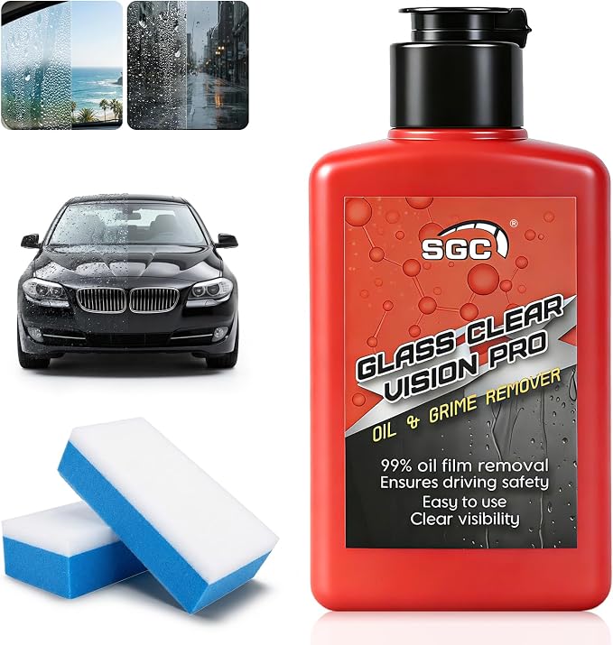 SGC Professional Cleaner Paste for Cars Glass Clear Vision Pro – Heavy Duty Degreaser, Removes Stubborn Oil Film & Water Spots on Windshields, Mirrors (Safe for Tinted Windows)(5.3 oz)
