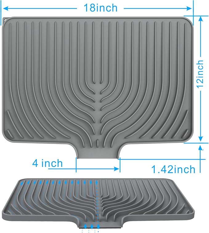 Dish drying mats for kitchen counter,18"×12"Silicone Self-Draining mat | Various sizes and colors,Self-Draining Slope Structure,Enabling faster drying,Heat-Resistant,Easy to clean,Food-grade