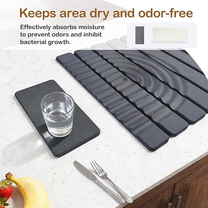 Stone Drying Mat for Kitchen Counter, 23.62"X15.35" Absorbent Diatomaceous Collapsible Quick Drying Dish Mats，Roll This Non-Slip Highly Absorbent Drying Mat Into a Compact Size for Seamless Storage