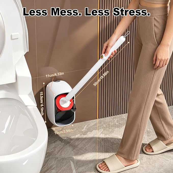 Disposable Toilet Brush with 35 Refill Pads, Auto-Open, Water-Activated Cleaning Heads, Wall-Mounted Toilet Kit for Bathroom & Tub