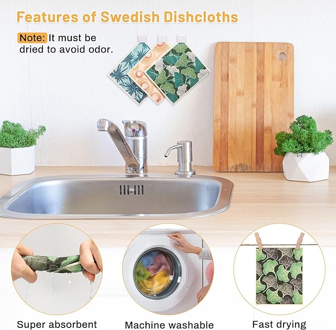 Lucomb 10 Pack Swedish Dishcloths for Kitchen, Reusable Cleaning Cloths Absorbent Non-Scratch Cellulose Sponge Cloths for Dishes Counters