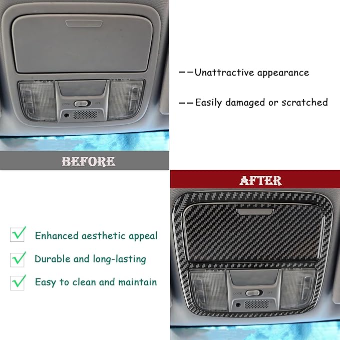 Real Carbon Fiber Trim for Honda Accord Accessories | for 2003 2004 2005 2006 2007，Roof Map Reading Light Panel Cover，Interior Dash Panel，Thick Overlay Sticker Decal