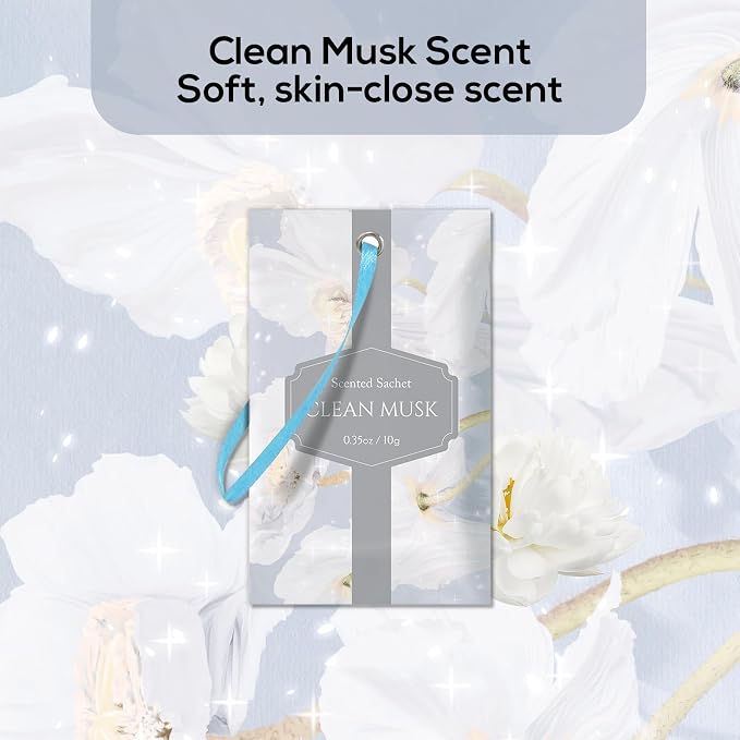 SCENTORINI Scented Sachets for Drawer and Closet, Pure Musk Scent 14 Pack | Long-Lasting Sachets Bags Gift Set, Wardrobe Freshener for Dresser, Closet, Clothes Storage, Suitcases, Gym Bag, Locker