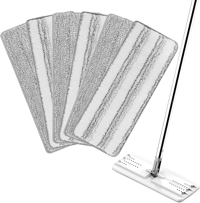 6 Pack Mop Replacement Pads Compatible with Joymoop Flat Mop | Reusable Microfiber Flat Mop Pads for Joy Mop, Washable Mop Head Replacement Fit for All 13" X 4.9" Squeeze Flat Floor Mop