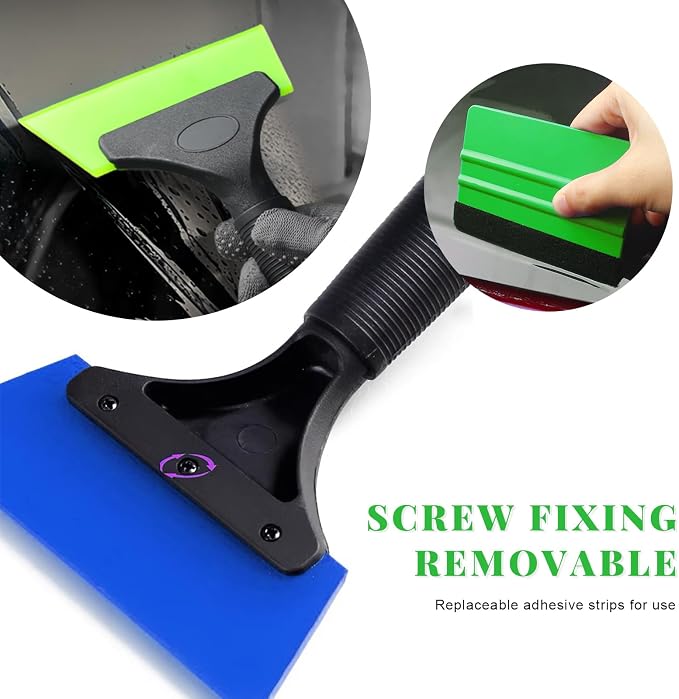 Yourkar 4 PCS Window Tint Kit Tools, Professional Vinyl Wrap Kit with Plastic Squeegee & Felt Squeegee, Universal Privacy Film Installation Tint Tools for Vehicle Glass Home (Blue+Green)