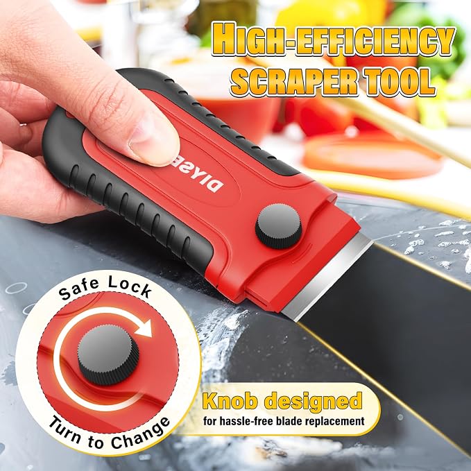 DIYSELF 2 Pack Razor Blade Scrapers with 30 Blades, Paint Scraper Tool | Razor Scrapers for Cleaning Windows, Paint, Cooktops, Ovens and Glass Stove Tops, Paint Scraper Tools with Blade Storage