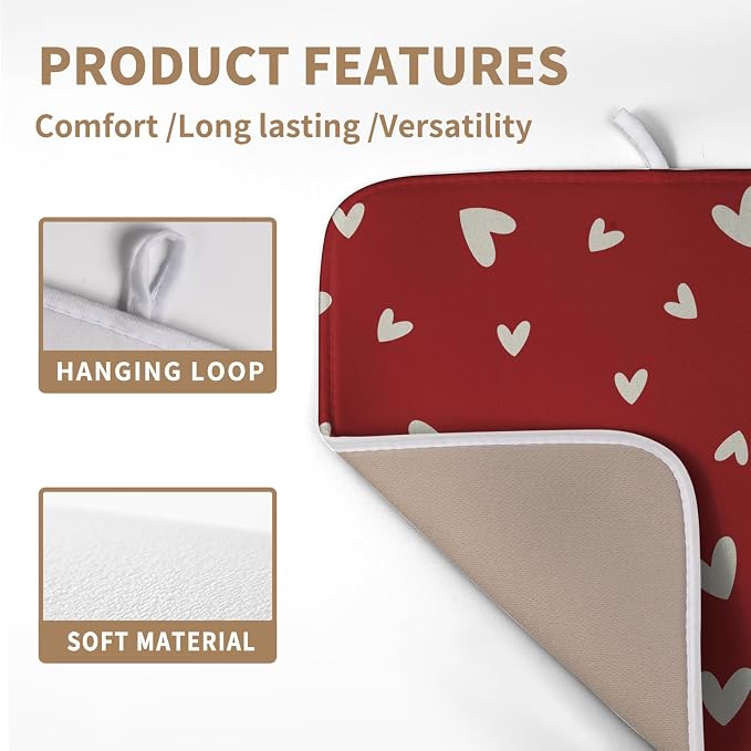 Valentine's Day Love Heart Dish Drying Mat for Kitchen Counter 16x18 Inch Valentine Theme Dish Mats Absorbent Microfiber Dish Draining Mat Reusable Washable Dish Drainer Rack Pad