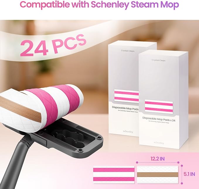 Schenley 24-Pack Disposable Microfiber Steam Mop Cleaner Replacement Pads | Disposable | Powerful Scrubbing Strip | Multi-Surface | Wet & Dry Cleaning | Refills for SLFCSM063 & SLFCSM064 & SLFCSC084