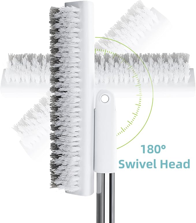 MOPALL Shower Bathtub Scrubber Brush for Cleaning with 55" Long Handle | Dual sided Stiff Bristle, 180° Rotatable V Shape Head, Heavy Duty Stainless Steel Handle, for Tile, Patio/Deck/Garage/Corner