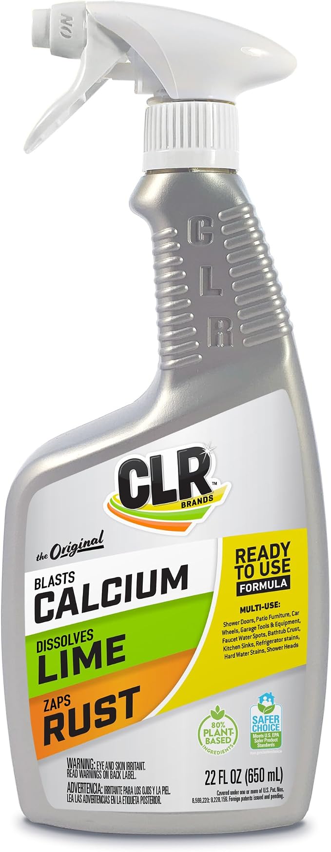 CLR Brands® Lime & Rust Remover, Blasts Calcium, Dissolves Lime, Zaps Stubborn Rust Stains and Hard Water, 22 Ounce Spray Bottle (Pack of 1)