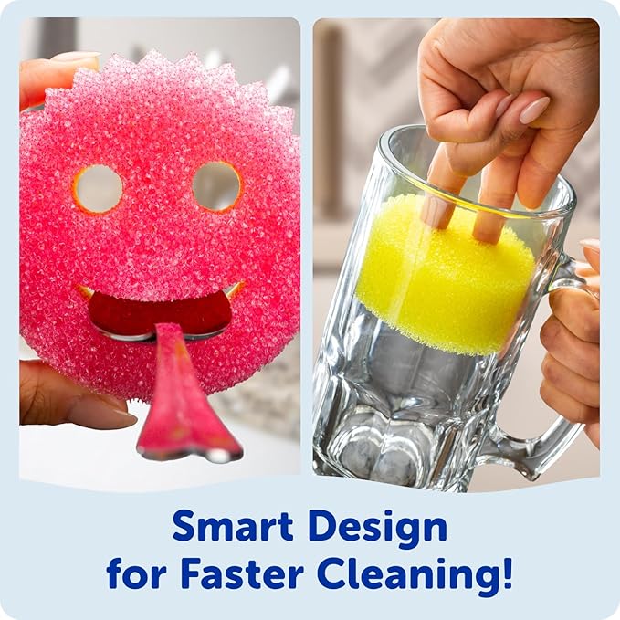 Scrub Mommy Kitchen Sponges (6) + Daddy Caddy Sponge Holder - Scratch-Free Cleaning Sponges for Dishes & Dish Scrub for Multipurpose Cleaning - BPA Free Polymer Foam - Stain & Odor Resistant (7 Count)