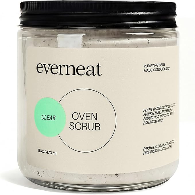 Everneat Oven Scrub (16oz): Natural Oven Cleaner and Kitchen Cleaner | Heavy Duty | for Rack, Grill & Stovetop | Non-toxic | Fume-free & Safe to Clean All Ovens (Unscented) | Refillable Glass Jar