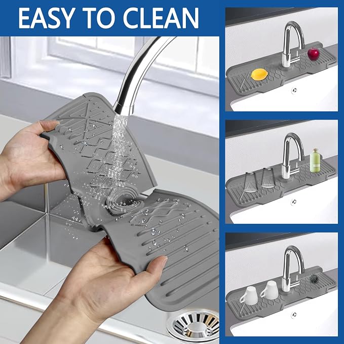 Sink Splash Guard Gen2-17" x 6'' Kitchen Sink Accessories,Silicone Sink Mat Splash Guard,fit for Countertop, Bathroom,Farmhouse,RV by EBIGIC (Grey)