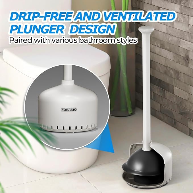 FORASTO Toilet Plunger with Holder,Plungers for Bathroom with Holder,Heavy Duty Plunger with Cover,Bathroom Decor，Bathroom Accessories，Toilet Bowl Cleaners,Cream Gray | Plungers for Bathroom, Toilet Bowl Cleaners, Apartment Must Haves, Bathroom Decor A...
