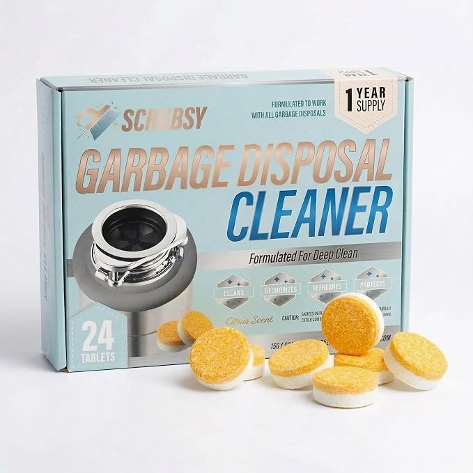 Garbage Disposal Cleaner Deodorizer Tablets 24 Pack, Powerful XL Foaming Tablet - Fresh Citrus Foam Sink Garbage Disposal Odor Freshener, Natural Kitchen Drain Cleaning Care - 1 Year Supply