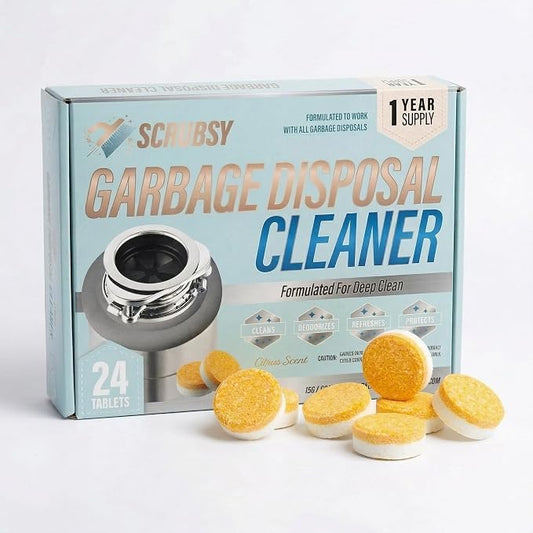 Garbage Disposal Cleaner Deodorizer Tablets 24 Pack, Powerful XL Foaming Tablet - Fresh Citrus Foam Sink Garbage Disposal Odor Freshener, Natural Kitchen Drain Cleaning Care - 1 Year Supply