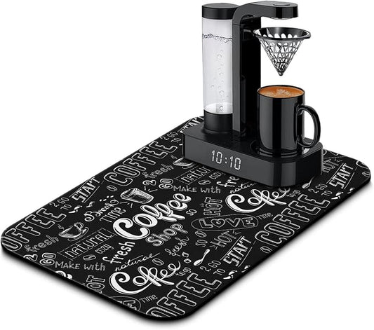 Super Absorbent Anti-Slip Silicone Dish Drying Mats for Kitchen Counter - Draining Pad Decor Gift - Fit Coffee Maker, Espresso Machine - 19inx12in