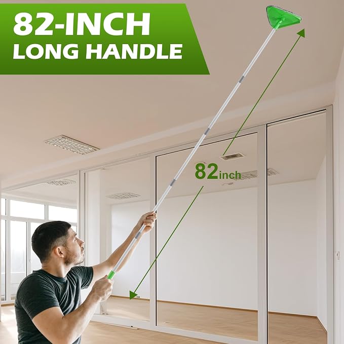 RONSUNG Wall Cleaner Mop, 82-Inch Handle, Baseboard Cleaner Tool, 4 Pads | Wall scrubber with long handle, triangle head, squeegee, and 4 pads for walls, ceilings, windows, baseboards, and floors