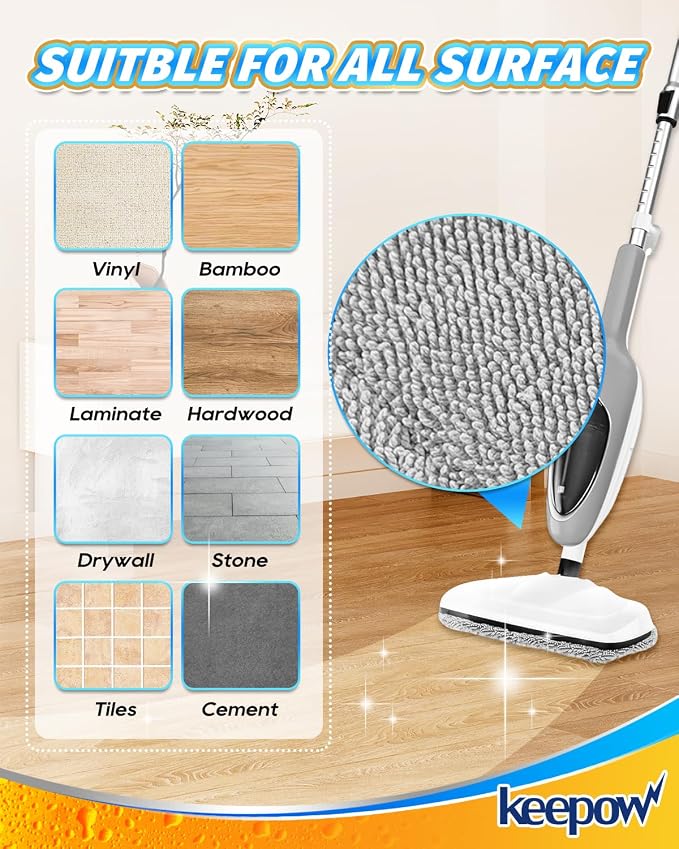 KEEPOW Steam Mop Pads Compatible with Mxnsewr Steam Mop, Compatible with GorFanty Steamer Mop GF-6610B/GF-6610, Fit for Neugo Steam Mops NE033, 4 Pack Spiral Microfiber Steam Mop Replacement Pads