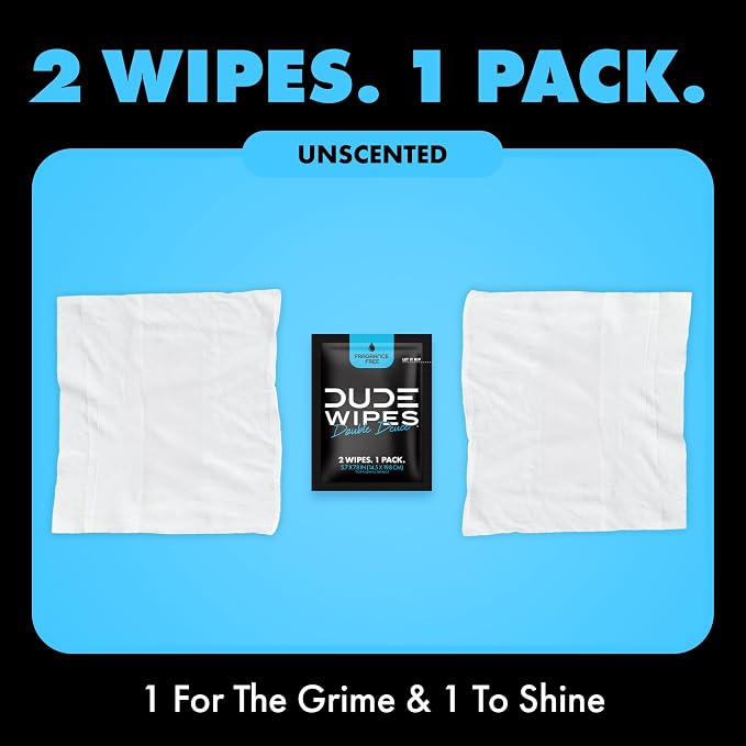 DUDE Wipes Double Deuce Unscented Travel Wipes - 2 Wipes per Pack (40 packs, 80 Count) - On-The-Go Adult Flushable Wipes for Sensitive Skin - Infused with Vitamin E and Aloe - Septic and Sewer Safe