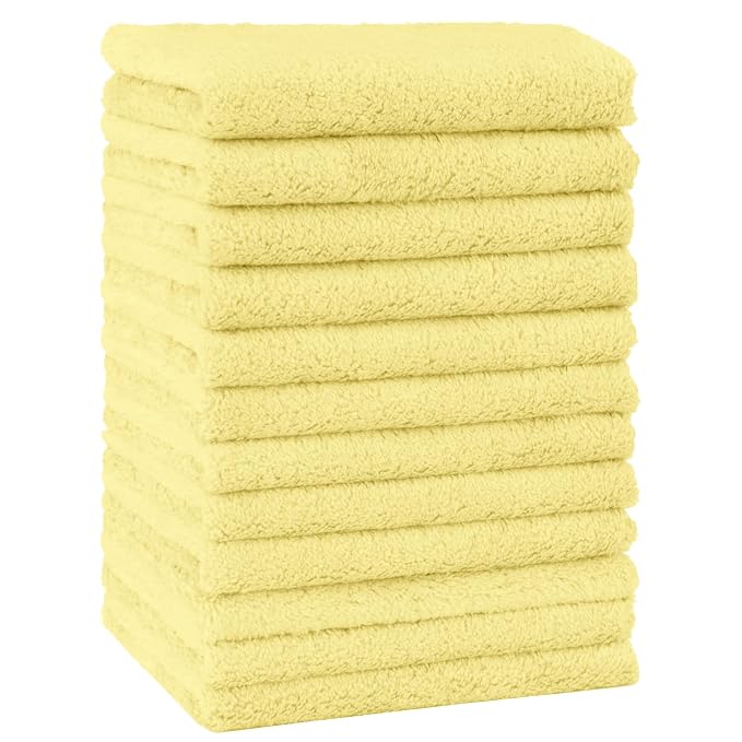 HOMEXCEL Baby Washcloths 12 Pack-Microfiber Coral Fleece Baby Bath Face Towel 7 x 9 Inch Extra Absorbent Soft Burp Cloth and Wash Cloths for Newborn-Infants and Toddlers,Yellow
